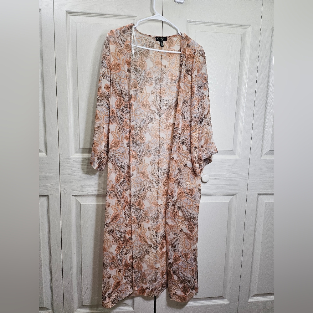 Jessica Simpson Floral Kimono Jacket - Beige and Brown